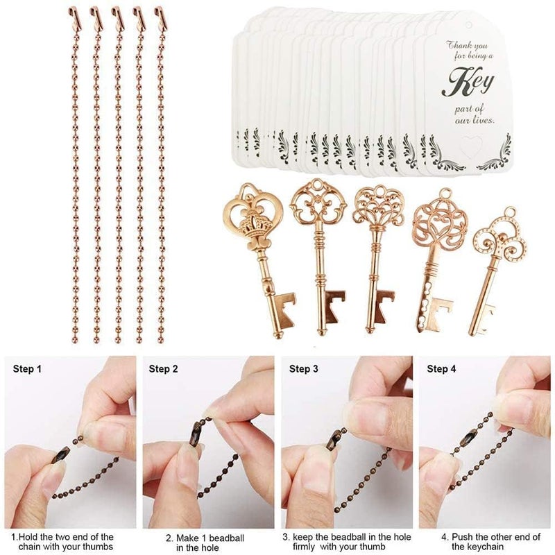 WODEGIFT 50 PCS Wedding Favors Key Bottle Openers,Bridal Shower Party Favors with Thank You Card Tag and Chains,Baby Shower Favors for Guests or Souvenirs for guests Bulk(Rose gold) - Image 5